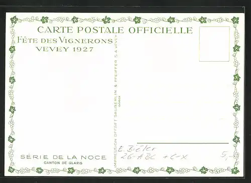 Künstler-AK sign. E. Biéler: Vevey, Fete des Vignerons 1927, Canton de Glaris