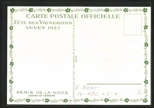 Künstler-AK sign. E. Biéler: Vevey, Fete des Vignerons 1927, Canton de Fribourg