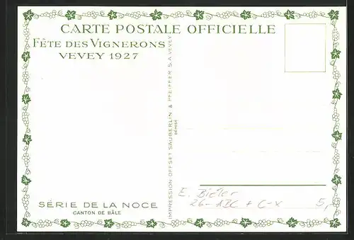 Künstler-AK sign. E. Biéler: Vevey, Fete des Vignerons 1927, Canton de Bale