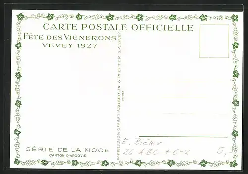 Künstler-AK sign. E. Biéler: Vevey, Fete des Vignerons 1927, Canton d`Argovie