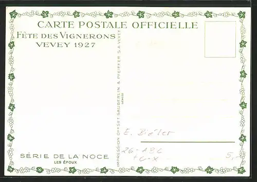 Künstler-AK sign. E. Biéler: Vevey, Fete des Vignerons 1927, Les Époux