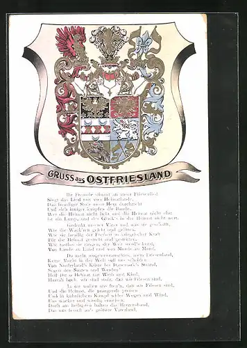Künstler-AK Wappen Ostfriesland, Gedicht