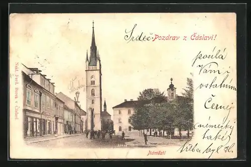 AK Tschaslau / Caslav, Námesti, Stadtplatz mit Kirche