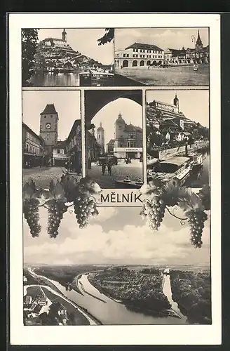 AK Melnik, Námesti, Strassenansichten, Flusspartie, Dampfer