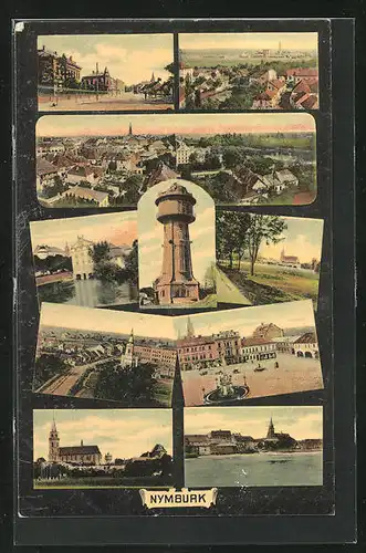 AK Nimburg / Nymburk, Wasserturm, Strassenpartie, Námesti, Kostel