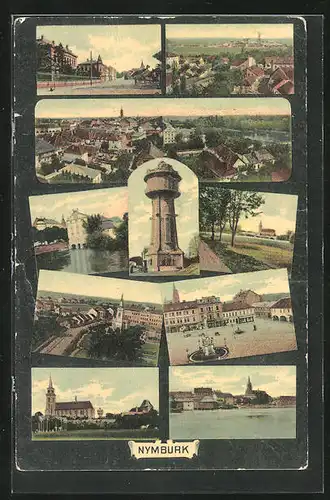 AK Nimburg / Nymburk, Wasserturm, Strassenpartie, Ortsansicht, Námesti, Kostel