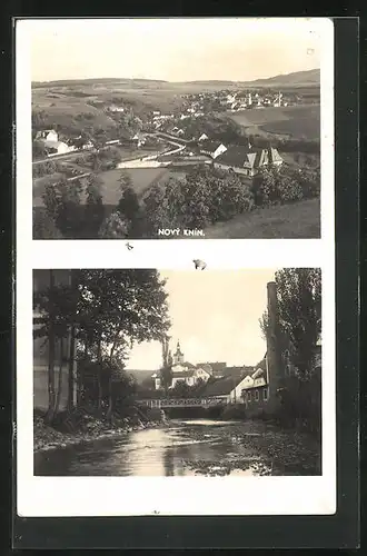 AK Novy Knin, Fluss mit Brücke, Ortsansicht