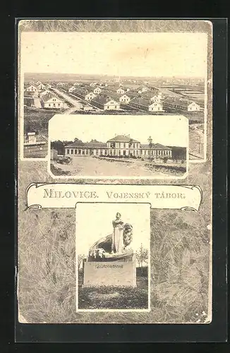 AK Milowitz / Milovice, Vojensky Tábor, Denkmal, Militärlager