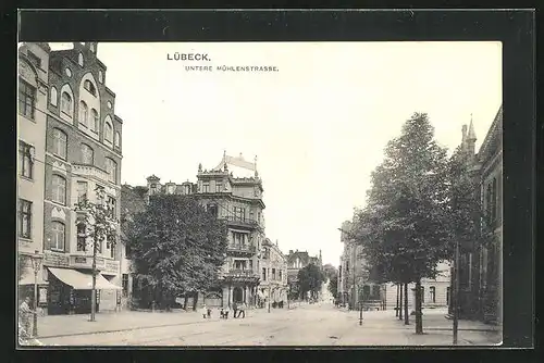 AK Lübeck, Untere Mühlenstrasse, Eckhaus mit Konditorei & Cafe