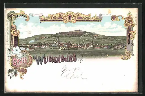 Lithographie Weissenburg a. S., Panorama der Ortschaft