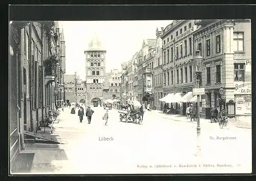 AK Lübeck, Gr. Burgstrasse mit Geschäften