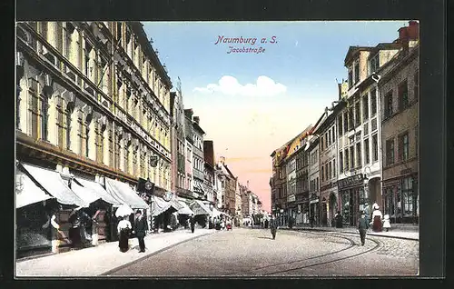 AK Naumburg a. S., Jacobstrasse mit Geschäften