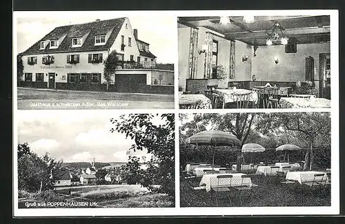 AK Poppenhausen /Ufr., Gasthaus zum schwarzen Adler, Terrasse und Speisesaal