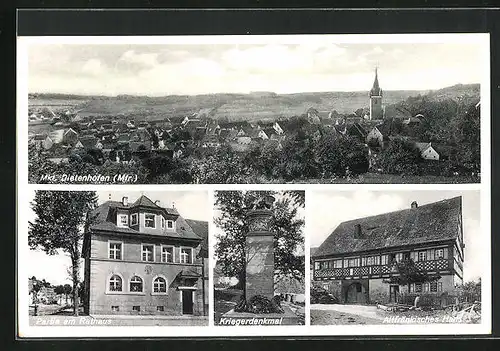 AK Mkt. Dietenhofen /Mfr., Partie am Rathaus, Kriegerdenkmal, Altfränkisches Haus