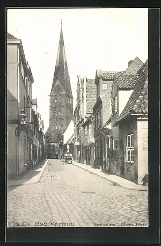 AK Lübeck, Weberstrasse mit Kirchblick