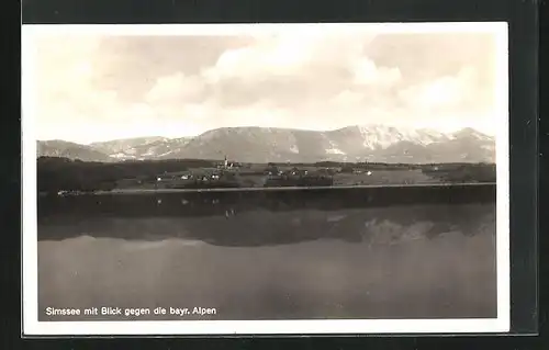 AK Simssee bei Rosenheim, Blick gegen die bayer. Alpen