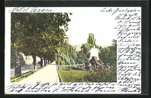 AK Baden-Baden, Park mit Sprudelbrunnen