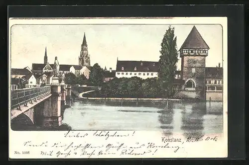 AK Konstanz, Flusspartie mit Brücke