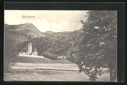 AK Dorf Kreuth, Kirche am Waldrand