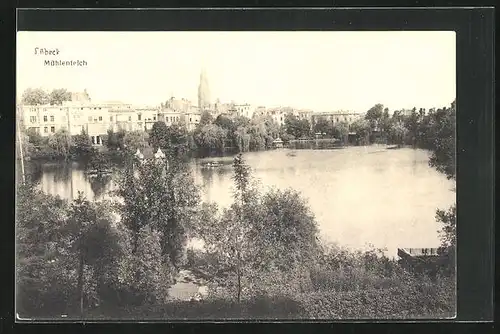 AK Lübeck, Mühlenteich, Teilansicht der Stadt