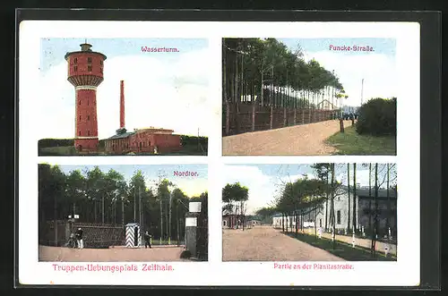 AK Zeithain, Wasserturm, Funcke-Strasse, Nordtor des Truppen-Übungsplatz