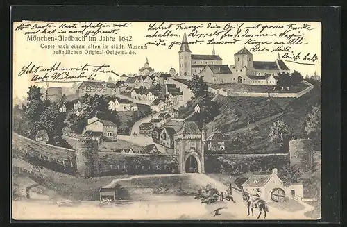 Künstler-AK Mönchen-Gladbach, Teilansicht um 1642