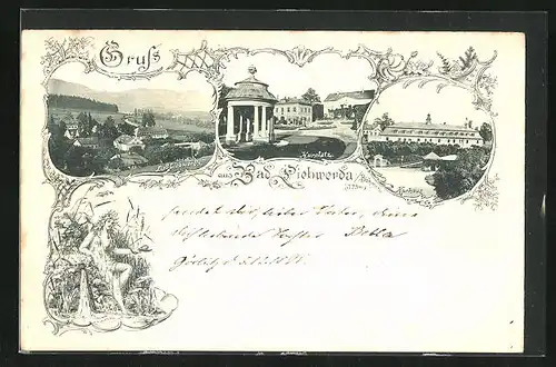 AK Bad Liebwerda / Lazne Libverda, Kurplatz mit Pavillon, Kurhaus, Teilansicht