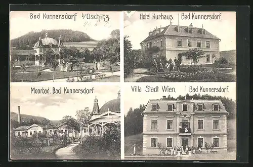 AK Bad Kunnersdorf bei Oschitz, Hotel Kurhaus, Villa Stadt Wien, Moorbad