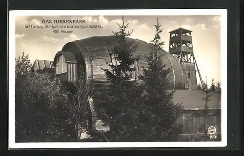 AK Langenbruck, Gasthaus Riesenfass & Aussichtsturm auf dem Jauerlich