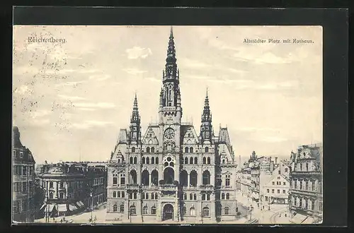 AK Reichenberg / Liberec, Altstädter Platz mit Rathaus