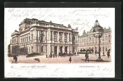 AK Reichenberg / Liberec, Theater und Postamt