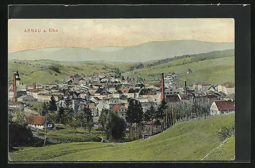 AK Arnau / Hostinne, Panoramablick von der Bergwiese