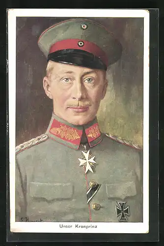 Künstler-AK Portrait Kronprinz Wilhelm von Preussen in Uniform