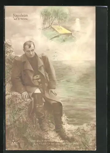 AK Napoleon sitzt auf einem Felsen der Küste St. Helenas