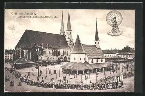 AK Altötting, Gnadenkapelle und Stiftstadtpfarrkirche