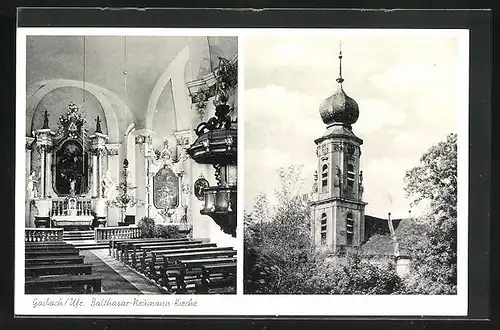 AK Gaibach / Ufr., Balthasar-Neumann-Kirche, Aussen- und Innenansicht