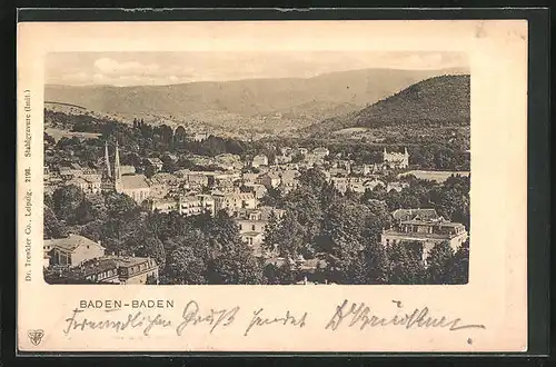 AK Baden-Baden, Panoramablick aus der Vogelschau