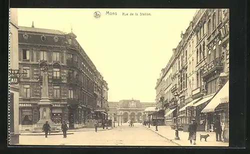 AK Mons, Rue de la Station et la Gare