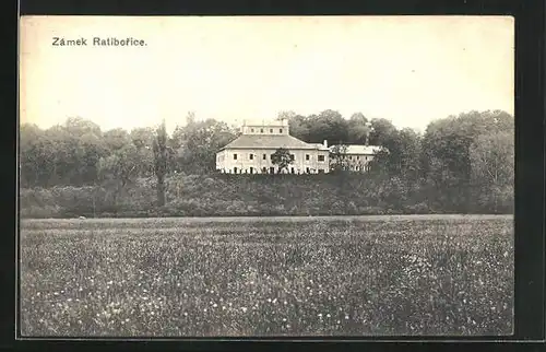 AK Ratiborice, Zamek, Feld vor dem Schloss