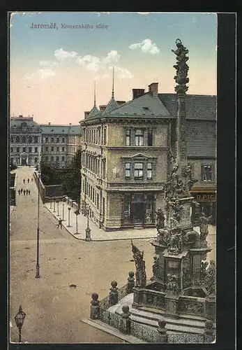 AK Josefstadt / Josefov / Jaromer, Komenského ulice, Mariensäule