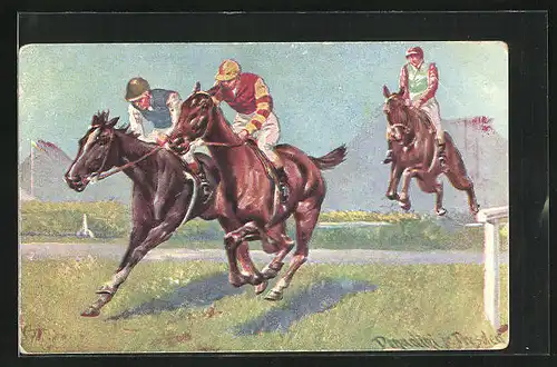 Künstler-AK Ermenegildo Carlo Donadini: Jockeys bei einem Pferderennen