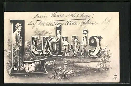 AK Namenstag Ludwig, Clowns in Schrift