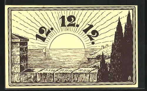 Künstler-AK Numerologie, Besonderes Datum 12.12.1912 im Sonnenuntergang