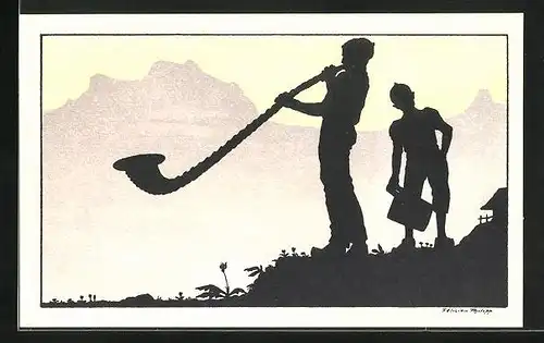 Künstler-AK sign. Filicien Philipp: Mann bläst das Alphorn