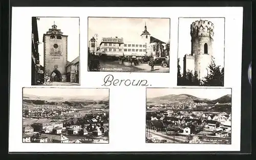 AK Beraun / Beroun, Marktplatz, Stadttor, Turm, Totalansicht