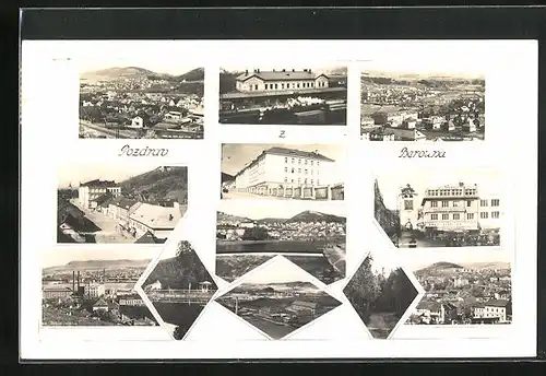 AK Beraun / Beroun, Bahnhof, Totalansicht, Strassenpartie