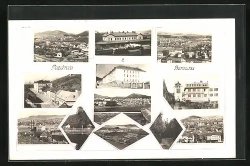 AK Beraun / Beroun, Bahnhof, Totalansicht, Strassenpartie