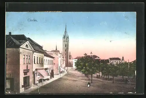 AK Tschaslau / Caslav, Ortspartie im Abendrot