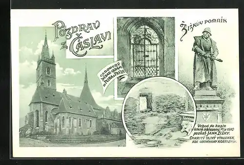 AK Tschaslau / Caslav, Obnoveny Dekan Chram sv. Petra a Pavla, Zizkuv Pomnik