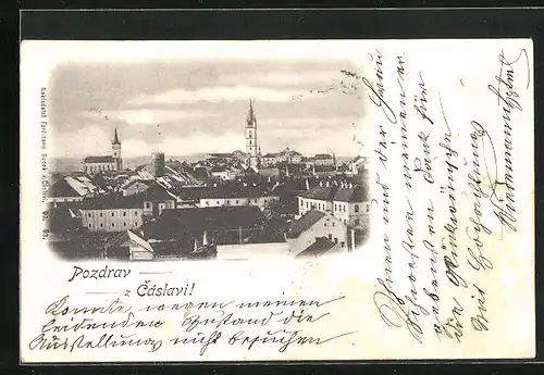 AK Tschaslau / Caslav, Blick über die Dächer der Stadt